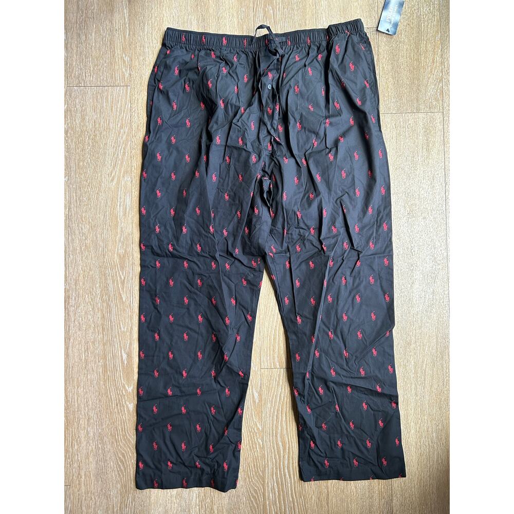 NWT Polo Ralph Lauren Black Woven Pajama Pants Red Allover Pony Print comfy
